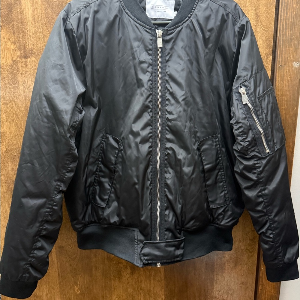 Eleven Paris Black Bomber Jacket with Gold Zipper
